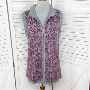 Christopher & Banks Filigree Swirl Print Zip Up Sweater Vest Grey Purple Medium